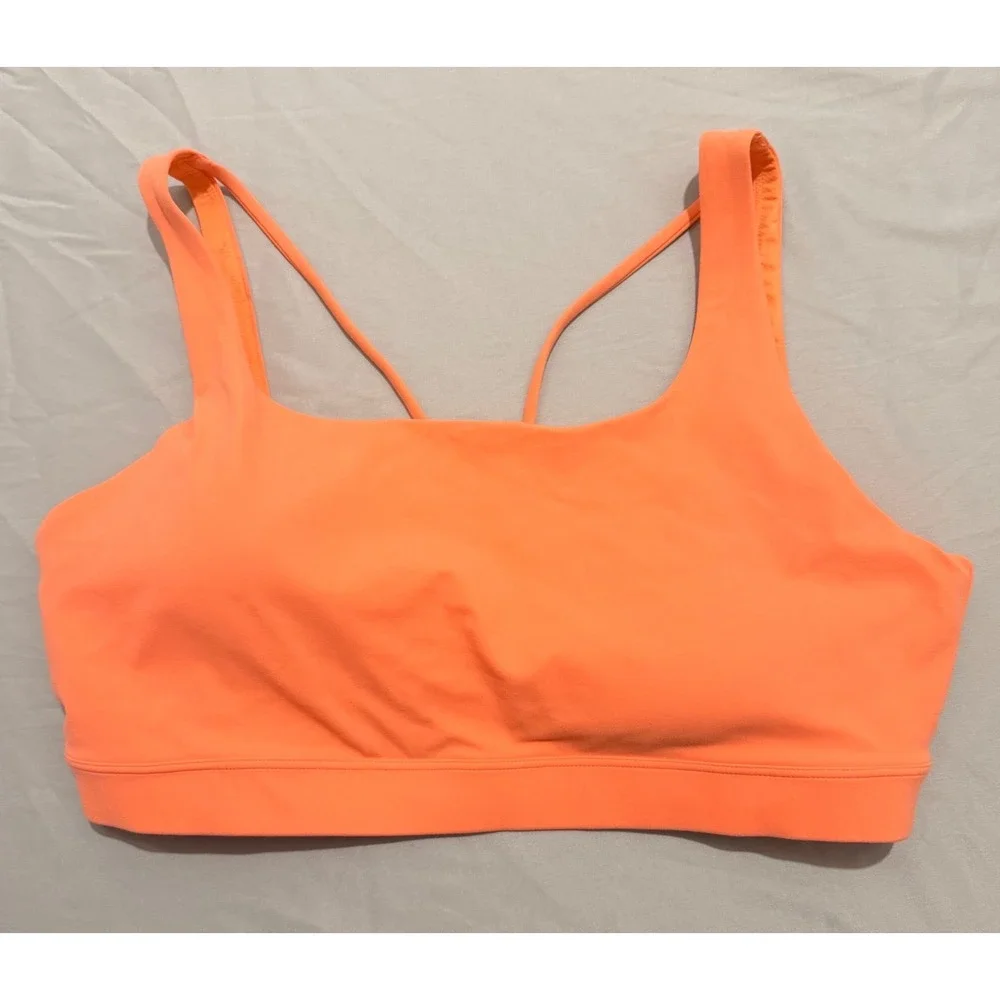 Athleta Exhale Bra D-DD+ Neon Orange Coral Strappy Back Powervita Yoga XL NWT